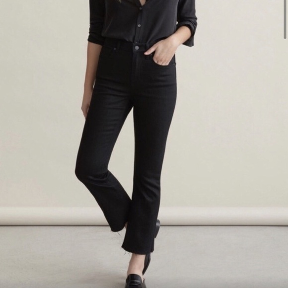 Everlane High Rise Kick Crop Frayed Hem 27R Black Jean - Picture 1 of 5